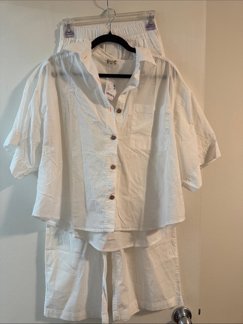 Free People White Short-Sleeve Button Down Shirt